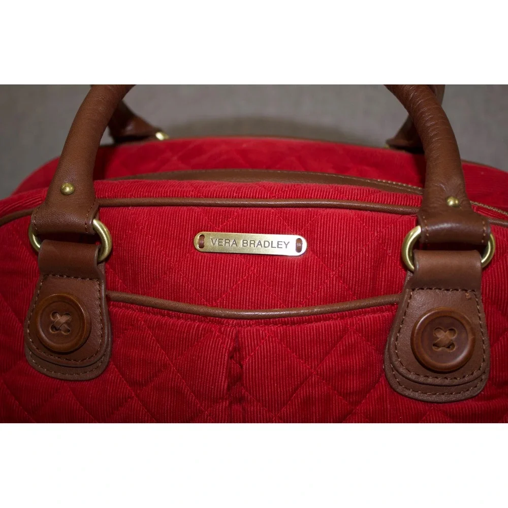 Vera Bradley Satchel Canyon Collection Women Red Quilted Corduroy Leather Trim